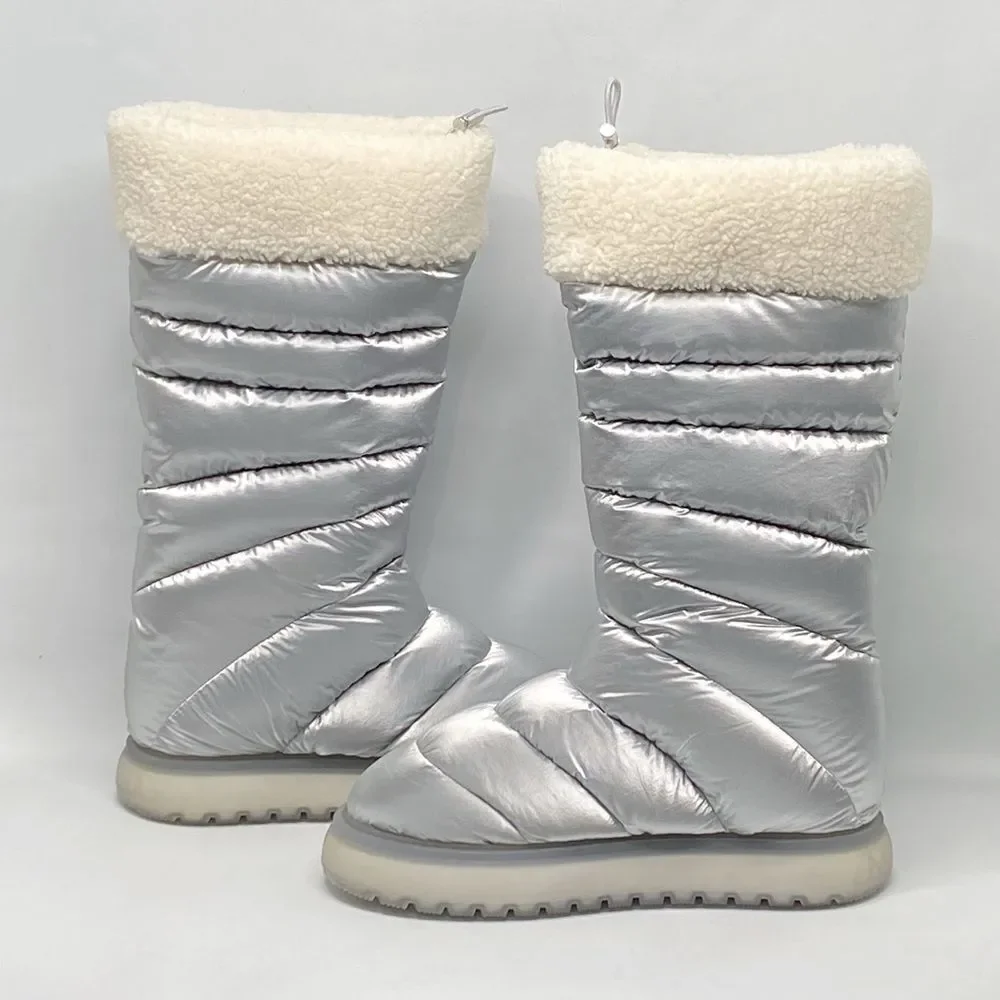 Moncler Gaia Pocket Metallic Faux Fur-Trim Snow Boots size 38